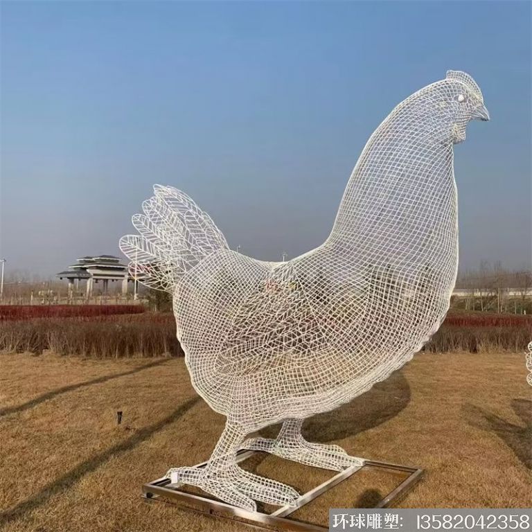 不锈钢老母鸡雕塑 镂空母鸡雕塑景观