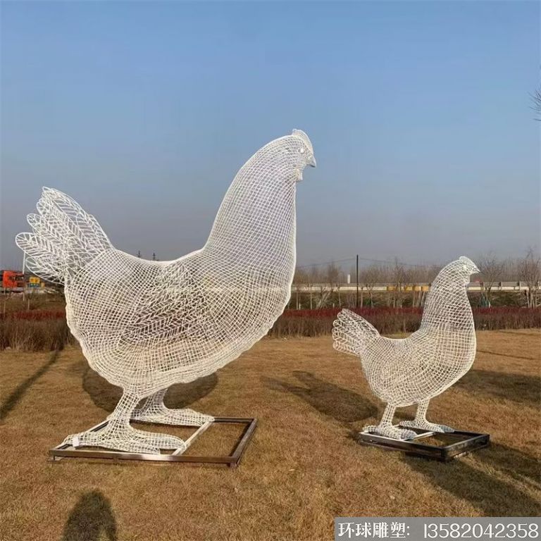 不锈钢老母鸡雕塑 镂空母鸡雕塑景观5