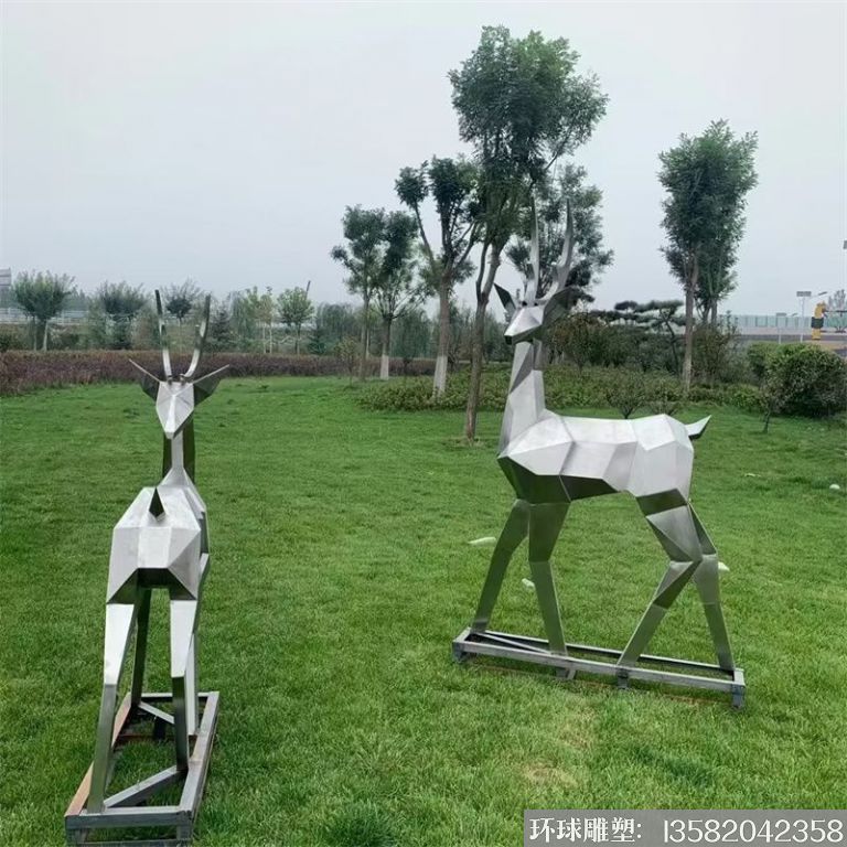 不锈钢鹿雕塑，拉丝效果2